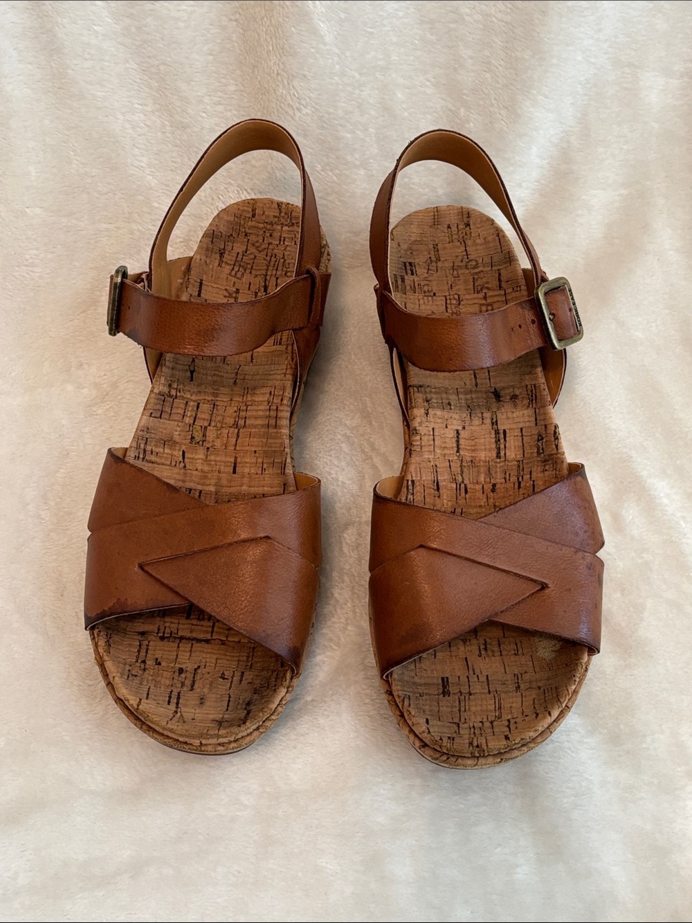 Kork-Ease Brown Leather Cork Wedge Sandals - Picture 2 of 6